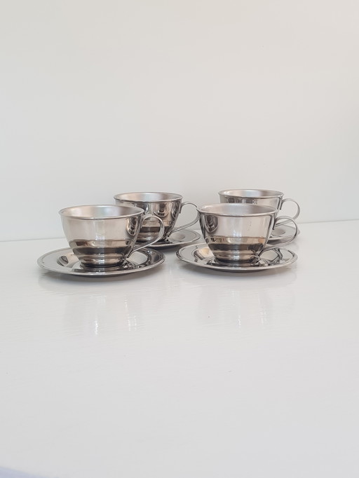 4x Nanni Italy P&B stainless steel Design espresso cup and saucer