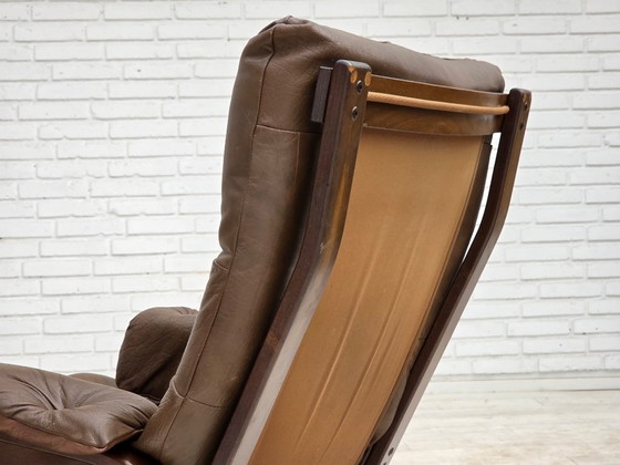 Image 1 of Anni '70, design scandinavo, poltrona in pelle marrone per arredamento.