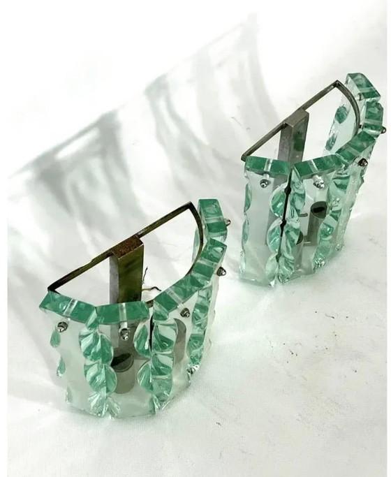 Image 1 of Een paar zeldzame vintage Zero Quattro Art wandlampen (Italië, jaren 70) in Fontana Arte-stijl