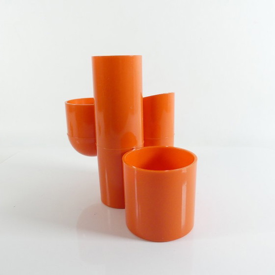 Image 1 of Bestekhouder, pennenhouder, jaren 70, oranje