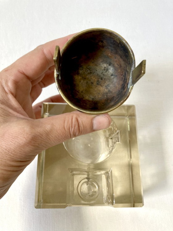 Desk Inkwell with Beveled Cut Glass Reservoir and Brass, circa 1900 – Decorative Objects (photo 11 of 18)