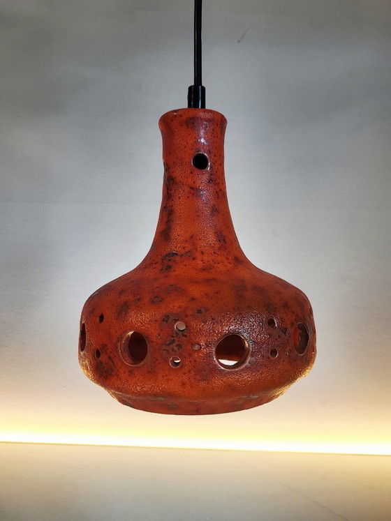 Image 1 of Fat Lava ceramic pendant lamp, orange tones, 1950s