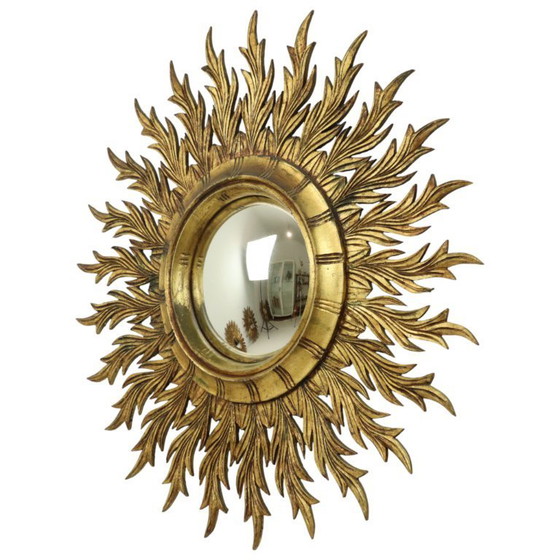 Image 1 of Large Rare Wooden Sun Mirror Sunburst Gold Leaf XL 86cm