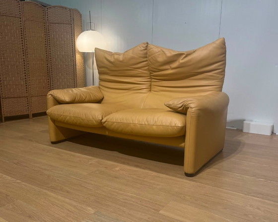 Image 1 of 2x Nieuwstaat Cassina Maralunga 2-Zits Bank Bruin Leer