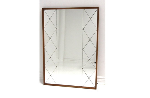 Scandinavian mirror in beech and metal, Sweden, 1960, 115x78cm