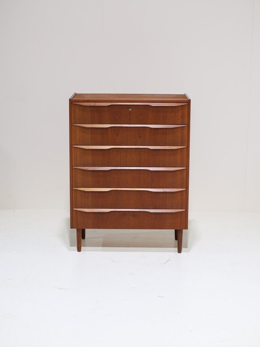 Tall teak chest of drawers vintage 1960s Danish