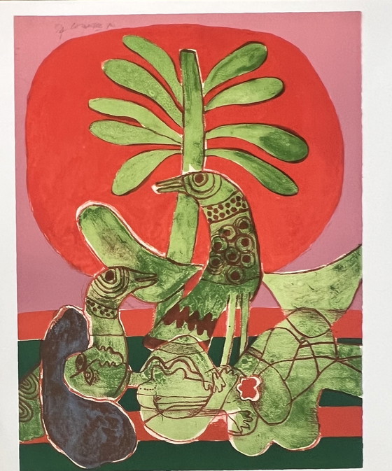 Image 1 of Gesigneerd; Guillaume Corneille Lithografie Aurore Rouge 1972 E/A