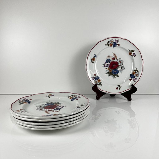 Set de 6 Assiettes Plates "Agreste", Sarreguemines, Fin XXe, Pyroblan