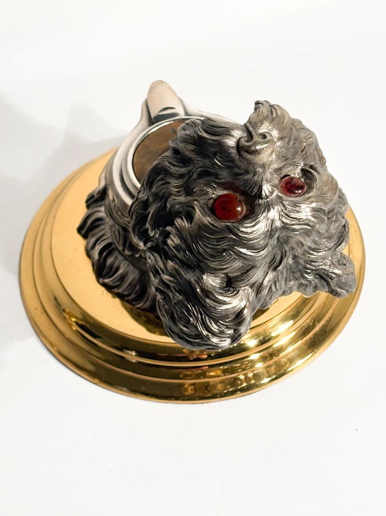 Encrier en métal anglais du début du XXe siècle, représentant un chien, avec un socle en laiton. (photo 8 of 13)