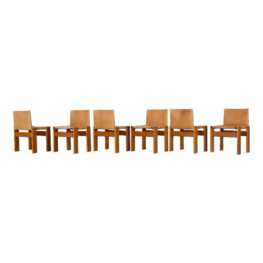 6x buffalo leather monk chairs by Afra and Tobia Scarpa for Molteni, Italy, 1973