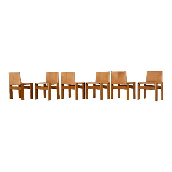 Image 1 of 6x buffalo leather monk chairs by Afra and Tobia Scarpa for Molteni, Italy, 1973