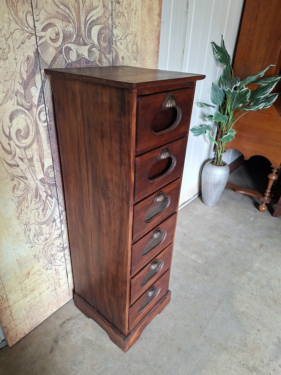Image 1 of Teakhouten ladenkast, apothekerskast archiefkast met decoratie vakjes voor lades afm. 43x42cm en 130 cm hoog 