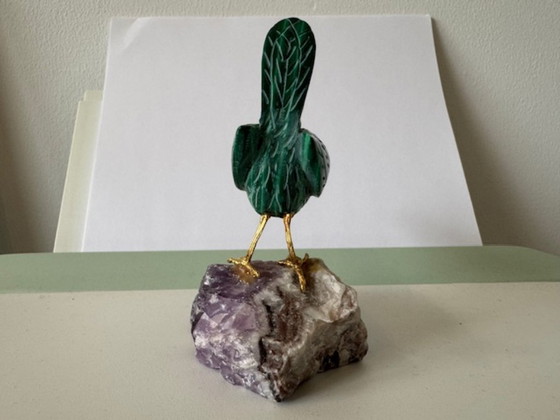 Image 1 of Figurine, Bird Malachite/Amethyst Semi-precious stone