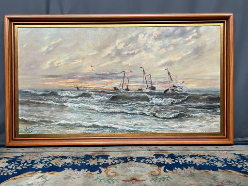 A. Claessens. Seascape. Large format. – schilderijen tekeningen, Canvas (photo 2 of 14)