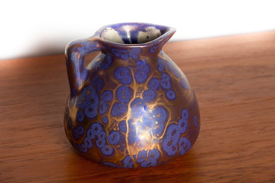 Image 1 of Vaso e versatore in stile Art-Nouveau in ceramica smaltata viola iridescente di Léon Pointu, Grès de Puisaye, 1910.