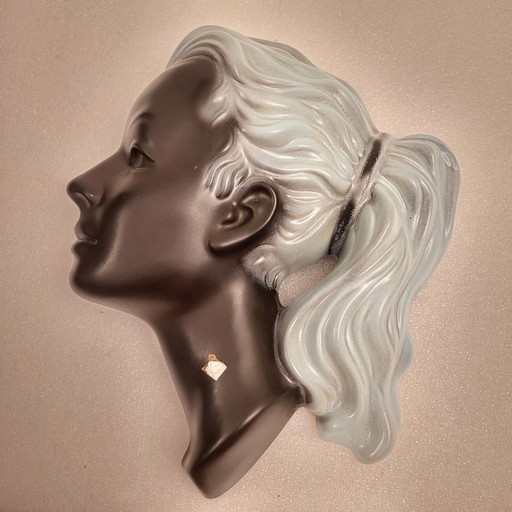 Head, bust, female profile in glazed ceramic from Cortendorf, West Germany, 1950-60