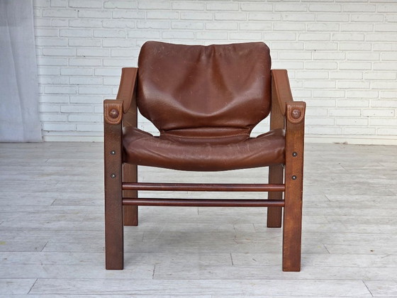 Image 1 of 1970s, Danish armchair model "Safari" by Skippers Furniture, furniture leather.