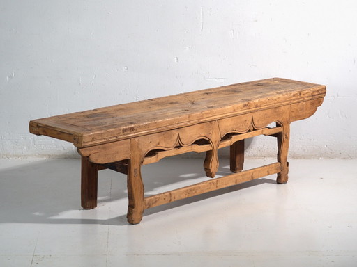 Large fir low table with carved apron – China, circa 1920