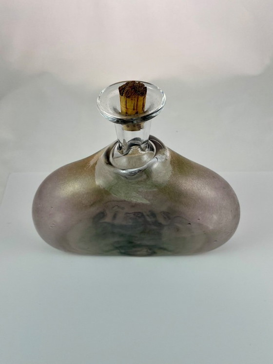 Image 1 of Art Glass Decanter – Attributed to Erik Höglund – Swedish Design – Frosted Brown & Clear Glass – Sculptural Bottle with Cork – S