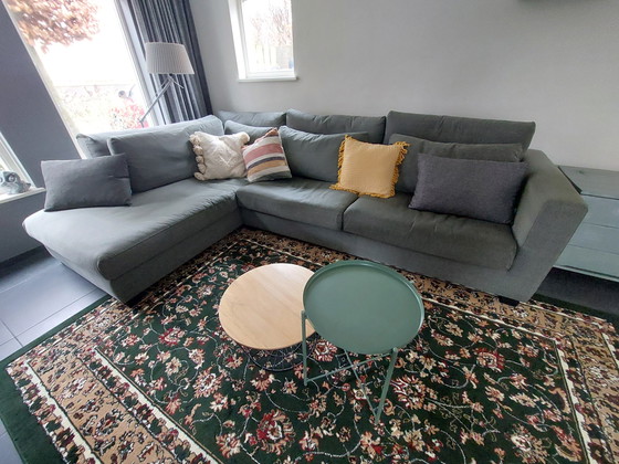 Image 1 of Corner sofa with ottoman in grey-green
