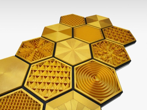 Goldene Waben Wandkunst - Mixed Media - 3er Set – wanddecoratie, Plastic