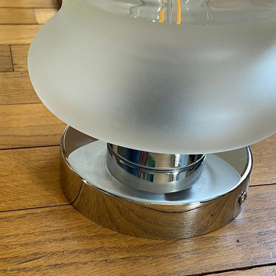 Image 1 of Lampada da soffitto vintage in vetro di Murano di Mazzega, fiore verde e acciaio inossidabile