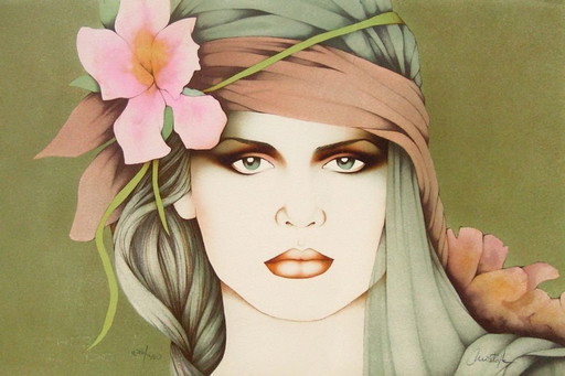 CHRISTOPHE Femme au chouchou Signed lithograph 1985