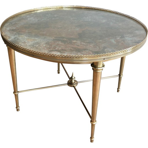 Mesa de centro redonda vintage de latón de Maison Ramsay, década de 1940