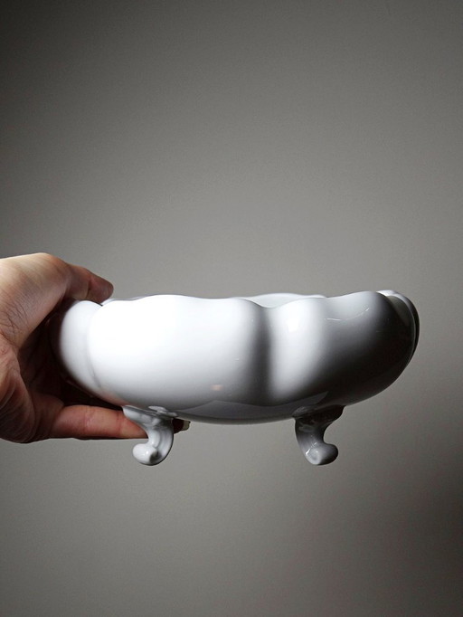 Petite coupe à fruits/oeufs vide poche quadripode porcelaine de Limoges blanche