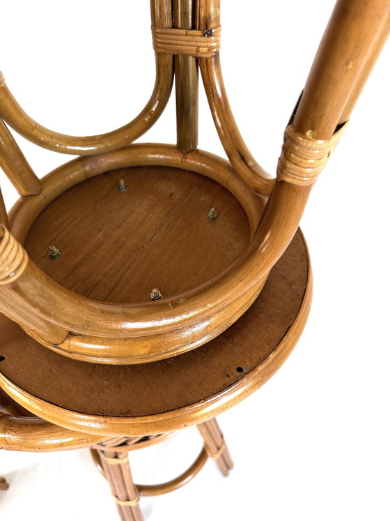 Image 1 of Lot de 3 tabourets de bar vintage en rotin et sangle, années 70