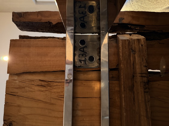 Image 1 of Wooden (ship's wood treated) dining table with stainless steel base