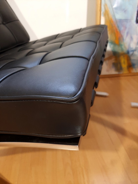 Image 1 of Knoll Set Barcelona New-Never Used Black Leather Design by Ludwig Mies Van Der Rohe and Lilly Reich (1929)