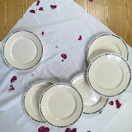 Image 1 of Ensemble de 6 assiettes plates faïence ancienne Badonviller modèle Epinal vert 