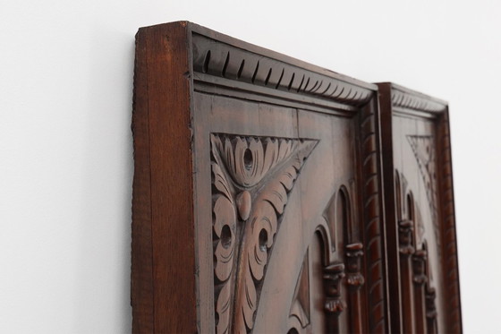 Image 1 of Grandes paneles de pared de roble portugués tallado, años 1850, lote de 2