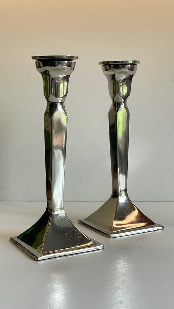 Image 1 of Coppia di candelieri vintage in fusione di alluminio cromato