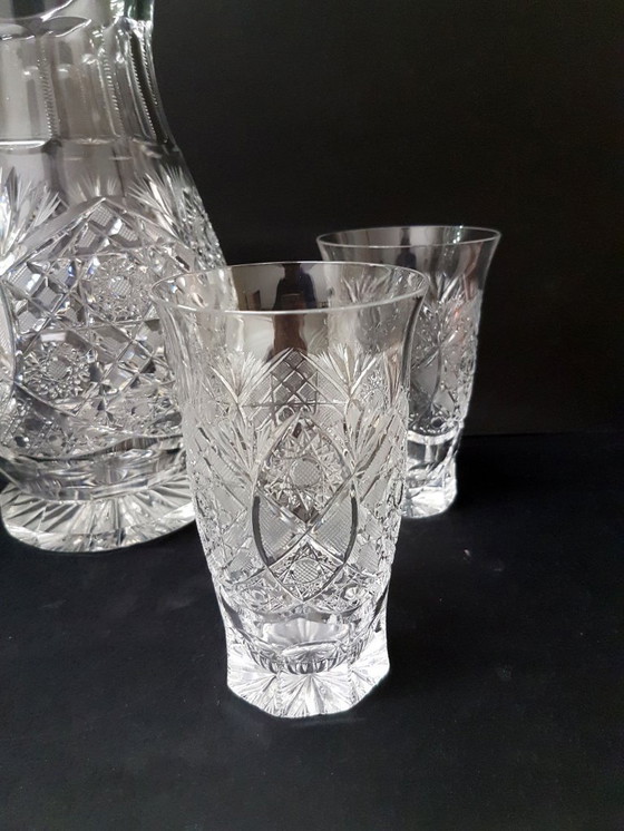 Image 1 of Brocca di cristallo e 4 bicchieri / Poděbrady 