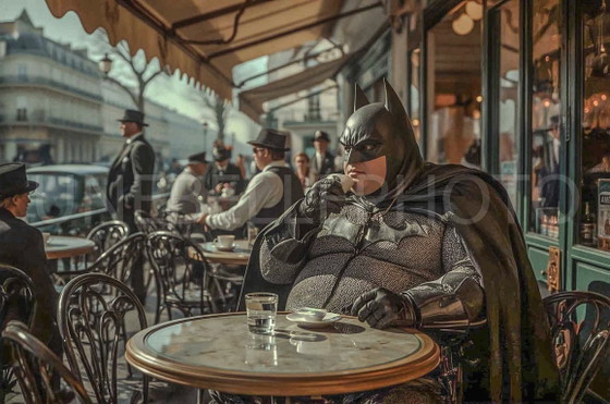 Image 1 of Foto stampata e incorniciata / edizione limitata / Batman al caffè / Parigi / cornice decorativa