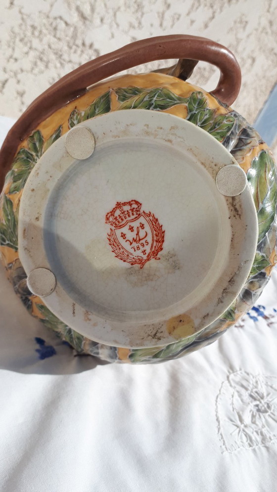 Image 1 of Art Nouveau kan 1895 - Keramiek en gepatineerd brons