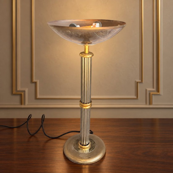 Rhoum JRL Tischlampe aus Gold- und Silbermetall – Kannelierte Säule, französische Herstellung – Tischlampen (photo 2 of 10)