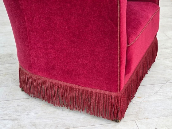 Años 60, Sillón Relax danés, Terciopelo de Mueble Rojo, Patas de Madera de Fresno. – Sillones, Velvet, Wood (photo 23 of 25)