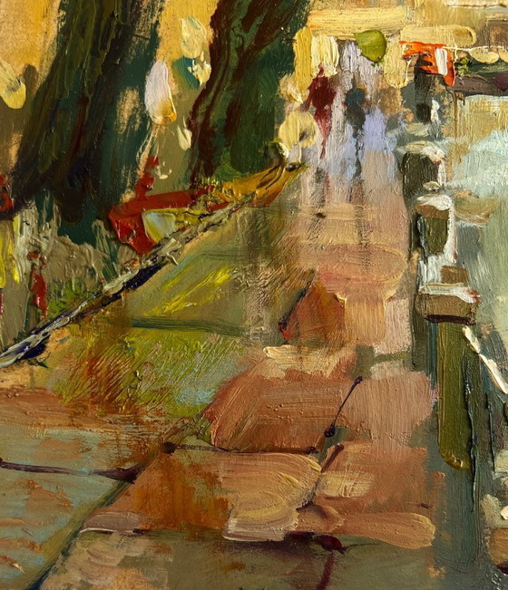 Image 1 of Originales Ölgemälde: Herbstliche Straßenlandschaft – Der Rhythmus der zentralen Straße der Stadt