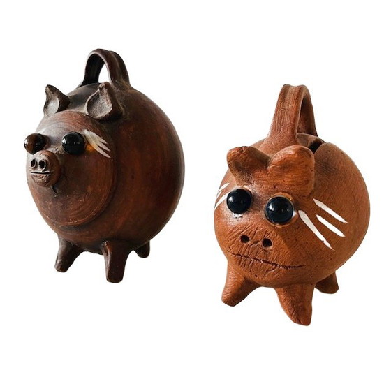 Image 1 of Set di salvadanai messicani vintage, in ceramica, fatti a mano, bohémien, anni '70