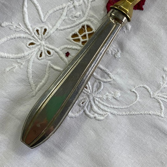 Image 1 of Paletta per torta o torta in metallo argentato e ottone dorato Art Déco