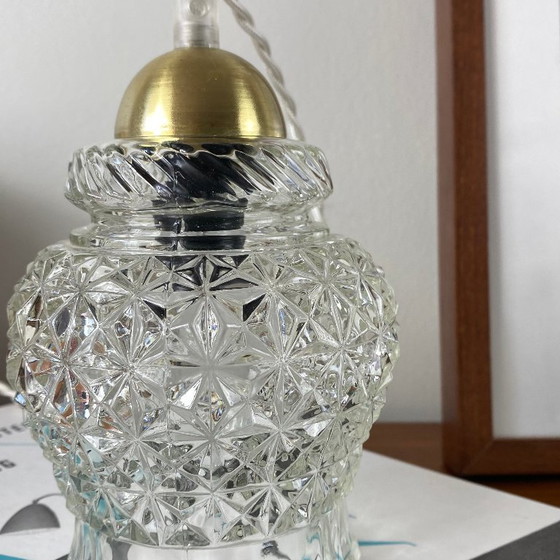 Image 1 of Lámpara portátil antigua de globo en vidrio transparente