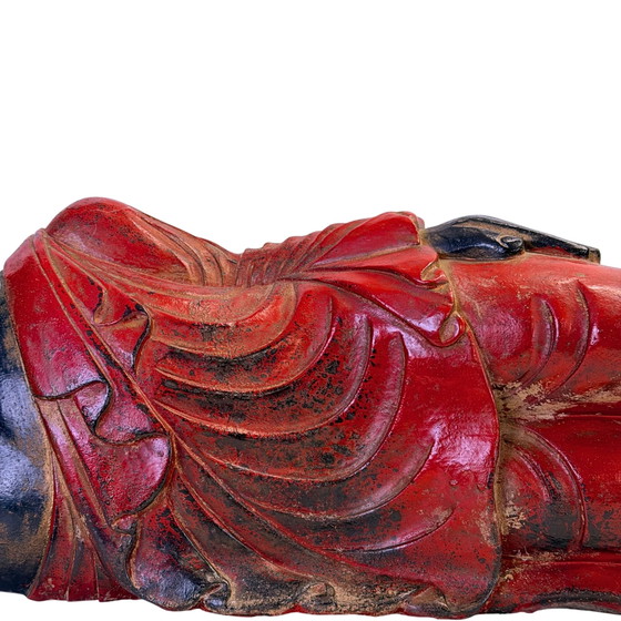 Antique Burmese Teak Wood Reclining Buddha – 19th Century – 102 cm – Sculpture (photo 4 of 11)