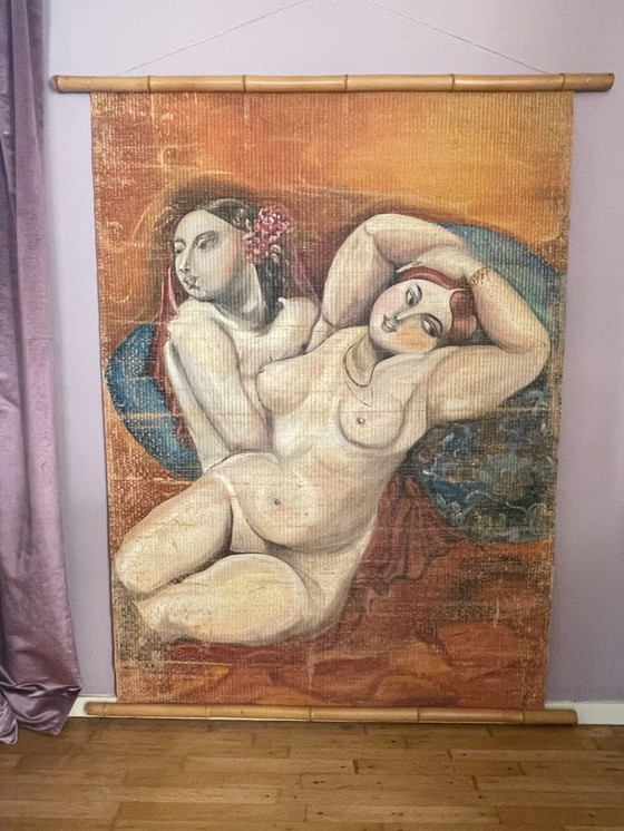 Image 1 of Art Deco Cubist style decoration painted on bamboo