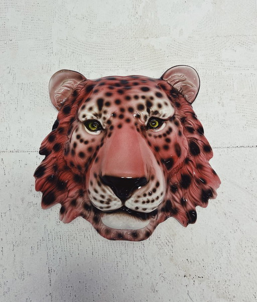 Leopard Keramik-Wandmaske Rosa