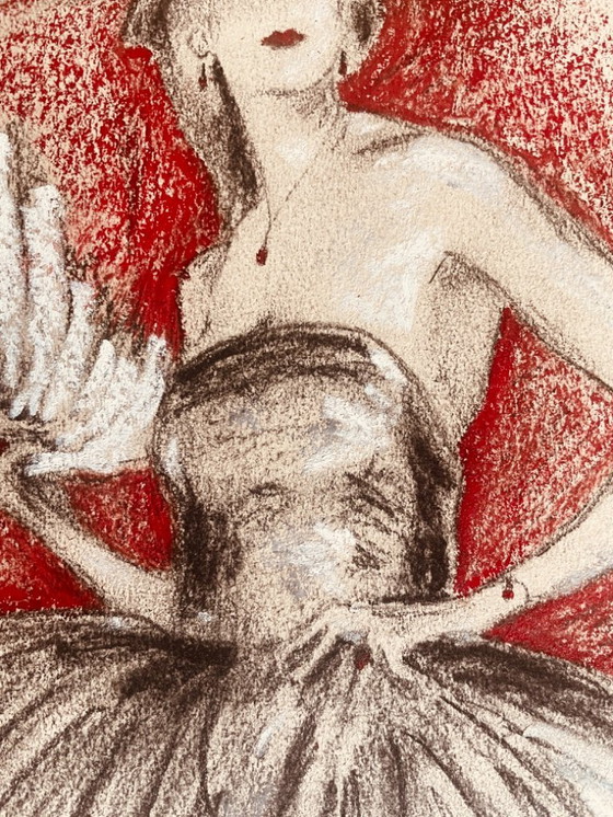 Image 1 of Charcoal and pastel painting, portrait of a woman, "Purple Evening"