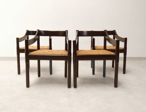 Cassina Carimate chairs - brown rattan – eetkamerstoelen, Wicker, Vintage