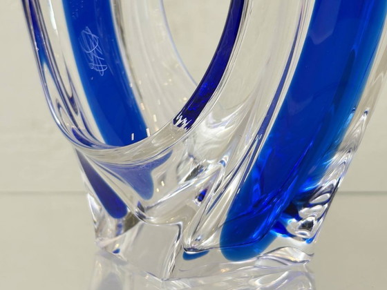 Image 1 of Vase en cristal de Murano à décor bleu, Italie, années 1970